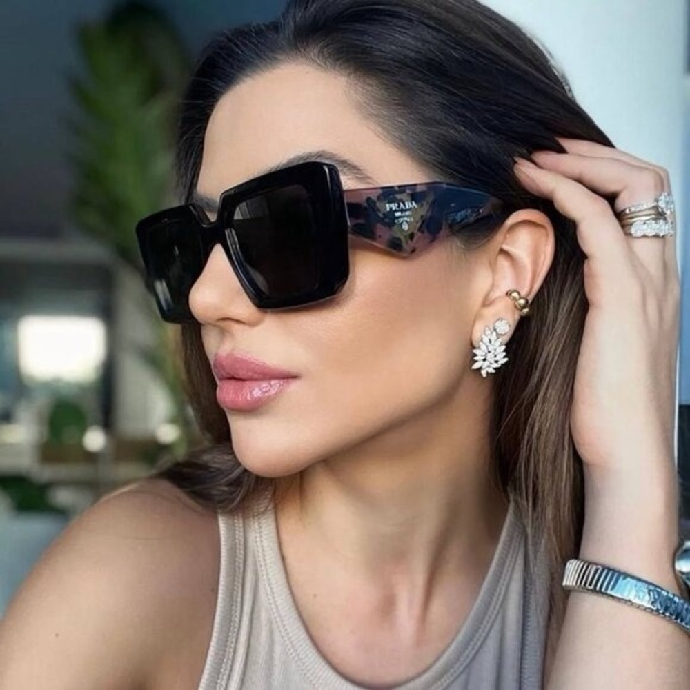 PRADA PR 23YS 1AB5S0 Black Havana Dark Grey Lens Women Sunglasses Authentic